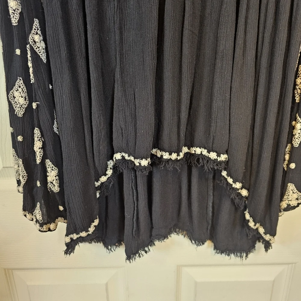 Free People Diamond Embroidered Bell Sleeve Tunic Mini Dress Swing Keyhole